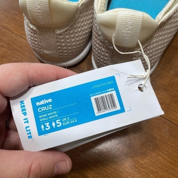 NATIVE New With Tags Cruz Bone White Shell White unisex sneakers lightweight - Picture 9 of 10